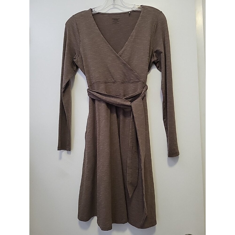 Toad & Co Women's Cue Wrap Dress  Long Sleeve Organic Cotton Blend Brown Small